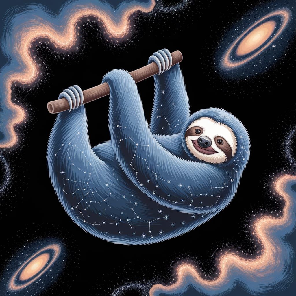 Gothic Surreal Sloth Transforms Into Star Constellation