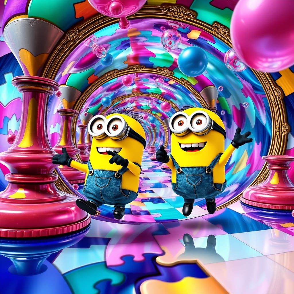 Minions Lost in Vibrant Fractal Wonderland