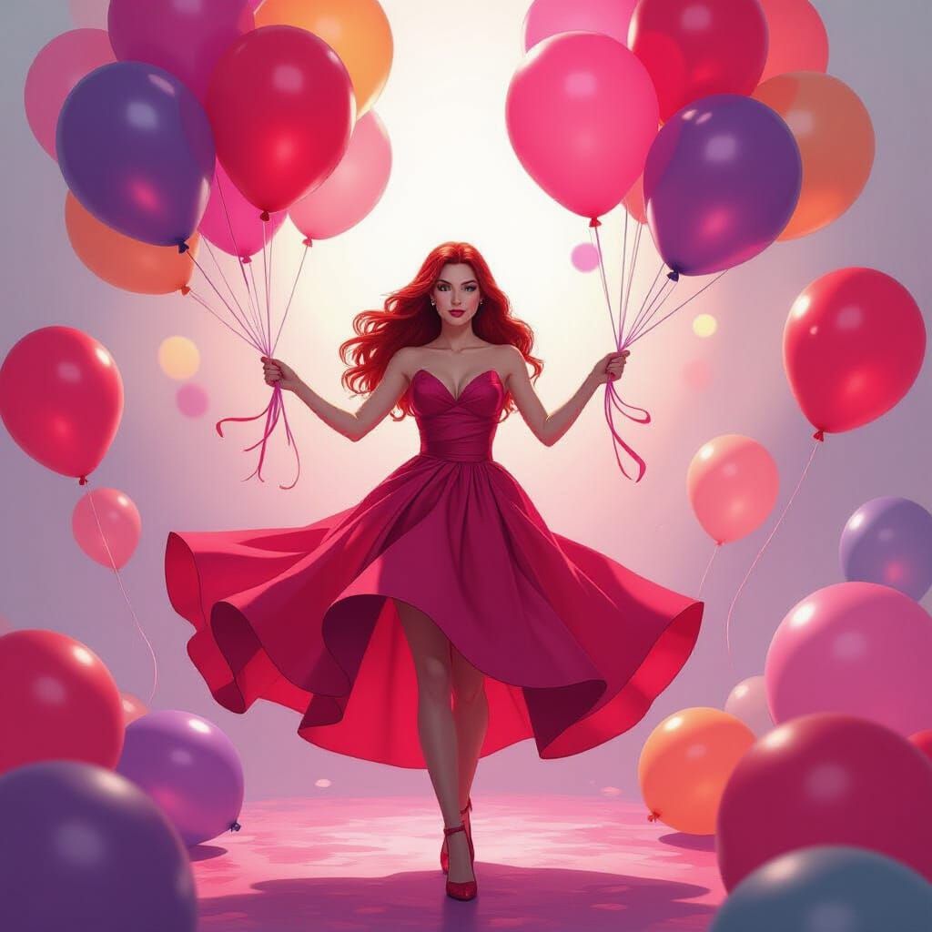 Scarlet Witch with Balloons in Whimsical Style