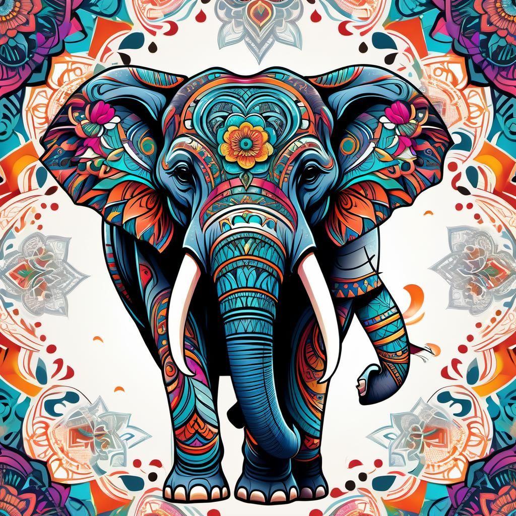 Vibrant Tribal Elephant Tattoo in Mandala Style