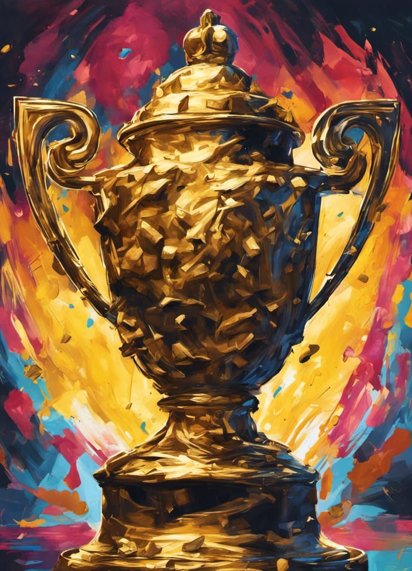 Golden Garbage Bag Trophy in Gouache Style