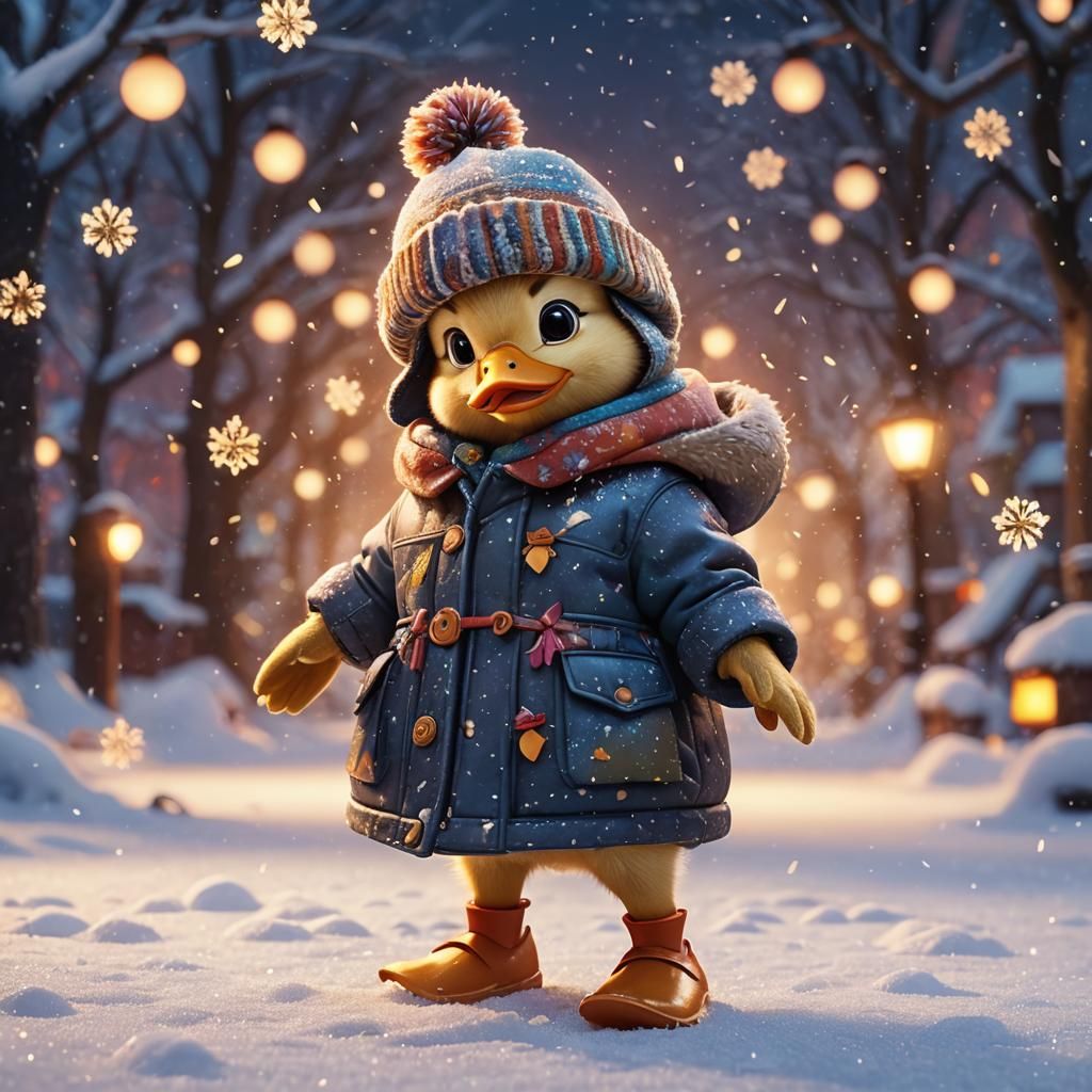 Duckling in Winter Gear: Pixar-Style 3D Animation
