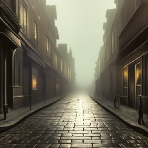 Misty London Street Scene in Detailed Matte Painting
