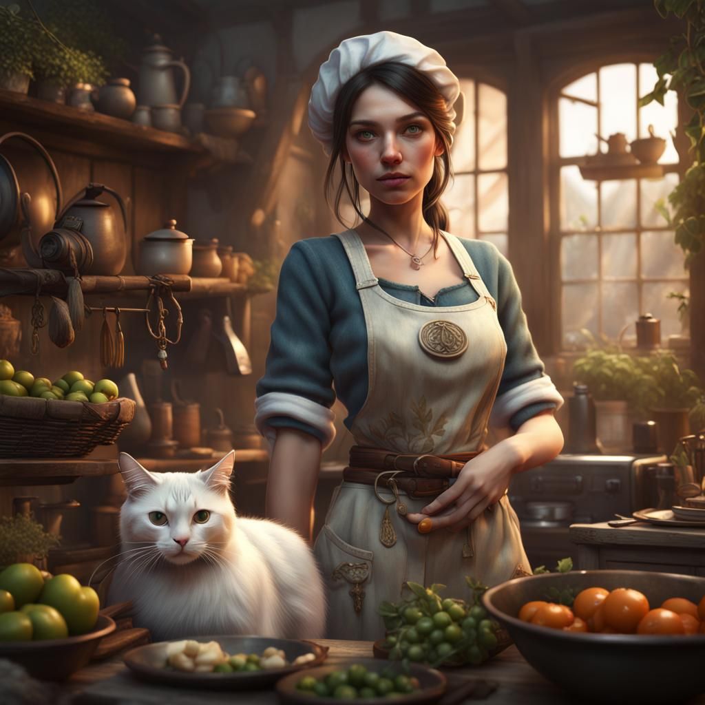 Olive and Her Cat: Detailed Matte Painting