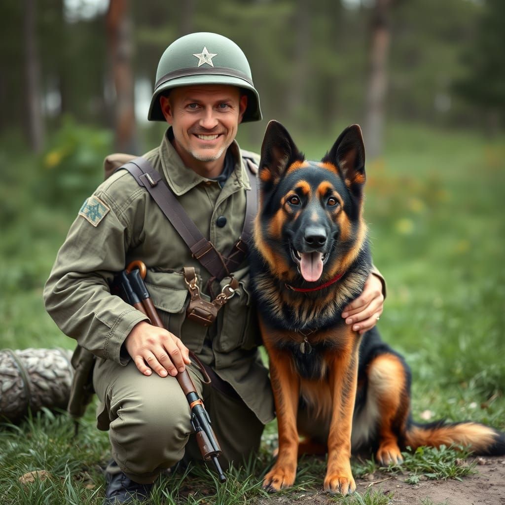 German Soldier and German Shepherd