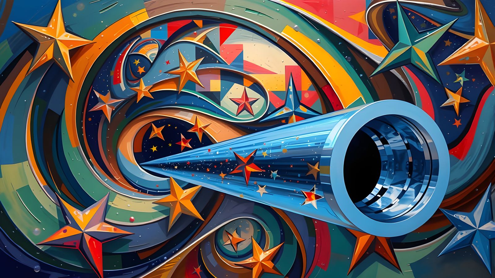 Stunning Multifaceted Mirror Cylinder in Cosmic Impasto Vort...