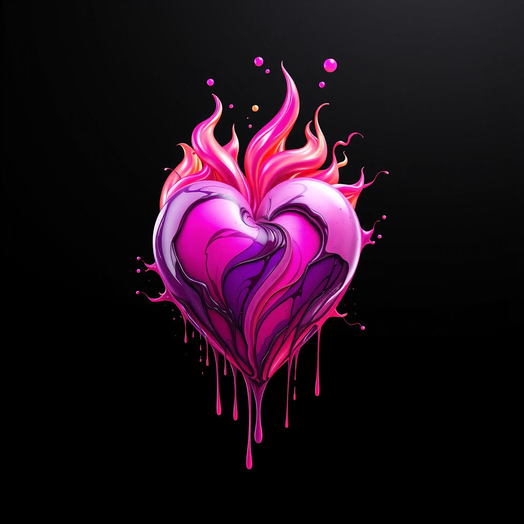 Flaming 3D Heart in Pink and Purple, Graffiti Art