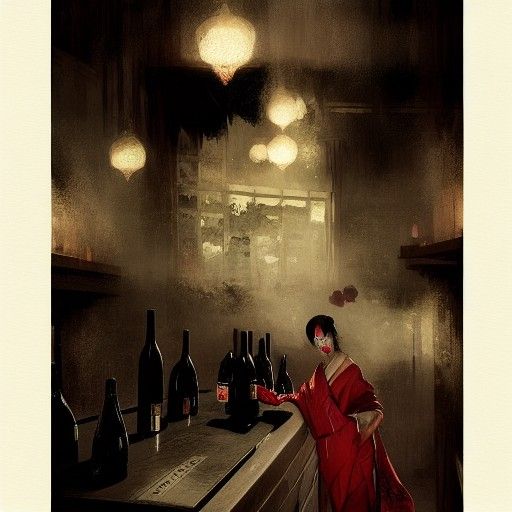 Sinister Geisha Demon in Wine Bath
