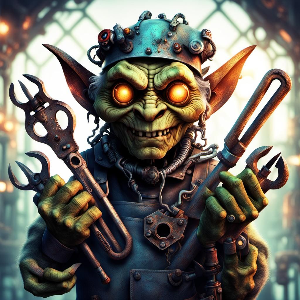 Grotesque Goblin Plumber with Oversized Pliers
