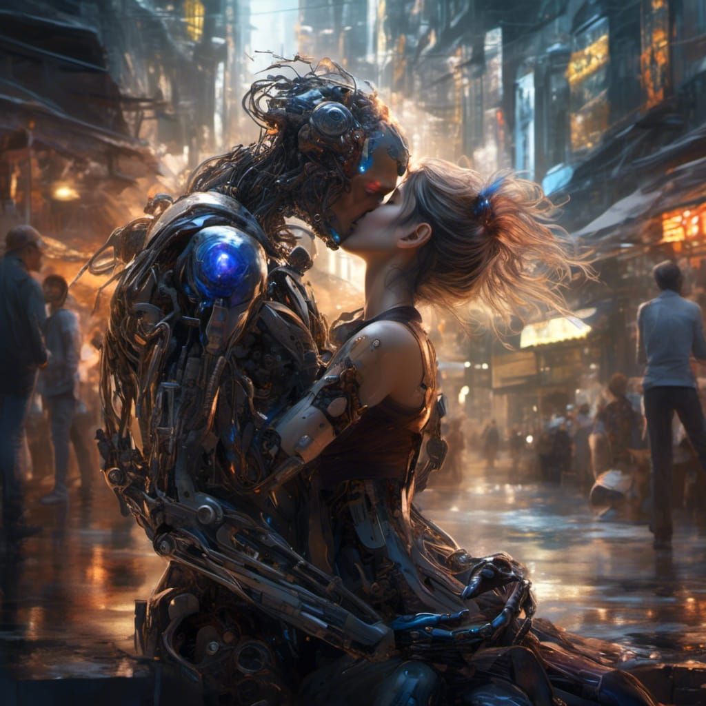 Cyborg Kiss: A Dark Anime Romance Sketch