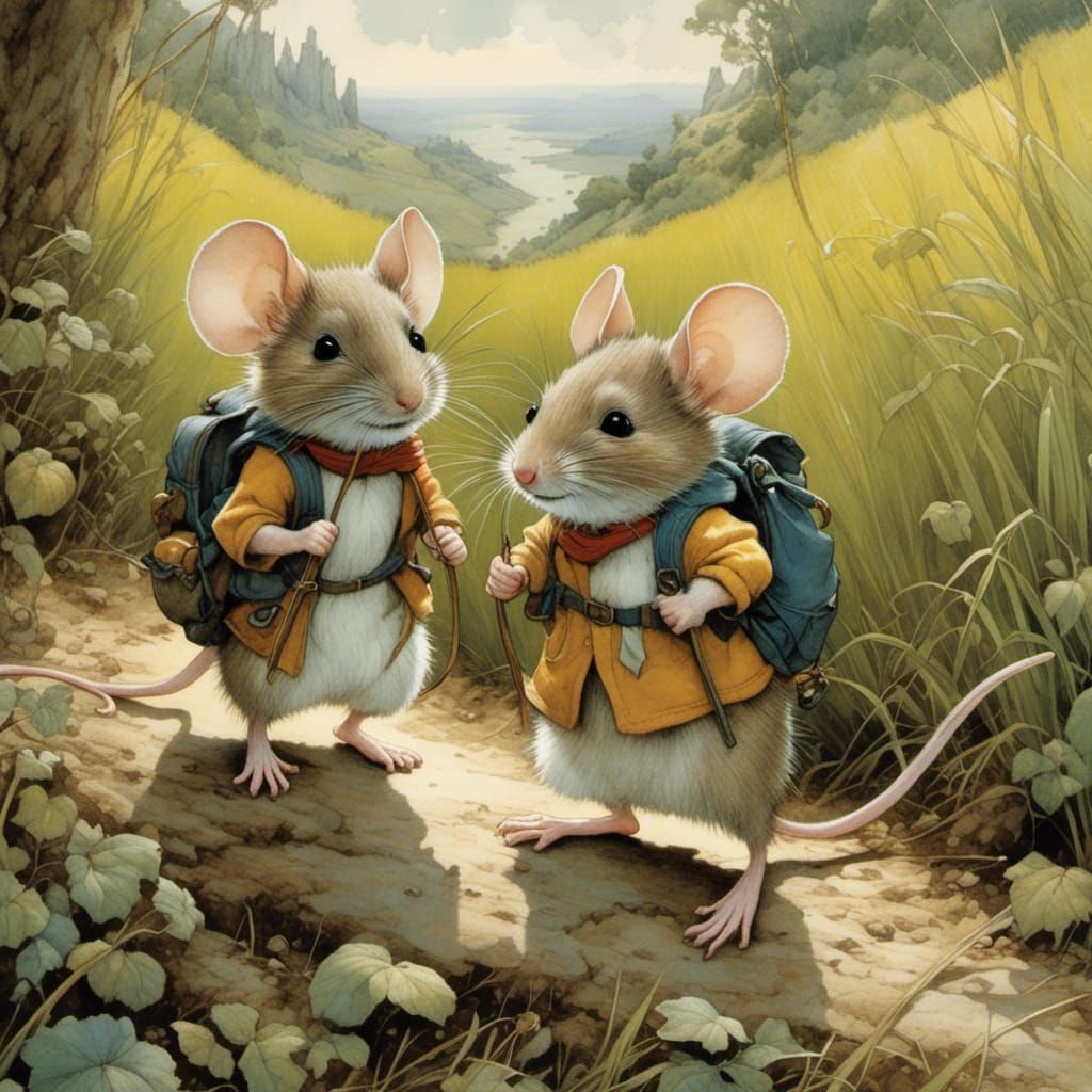Mice on a Hike: Whimsical Illustration