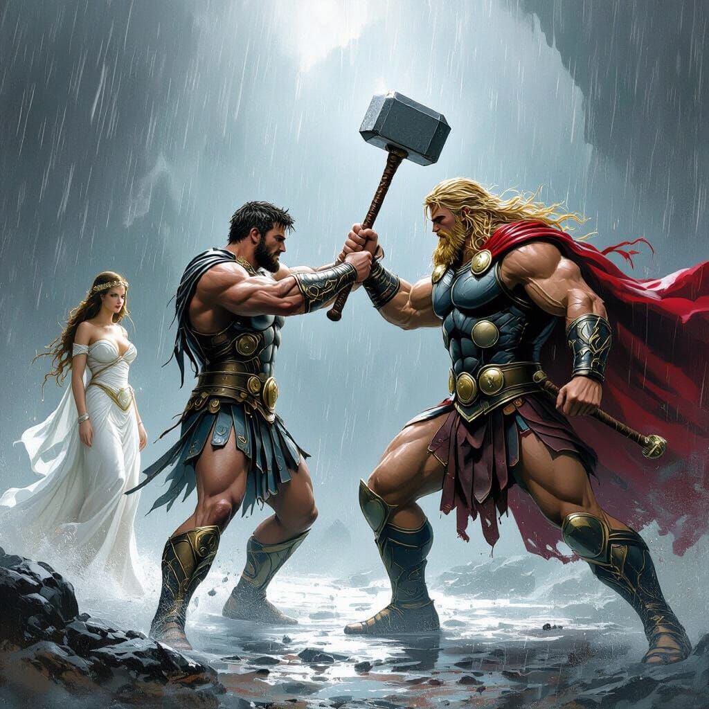 Hercules Battles Thor, Watched by Aphrodite