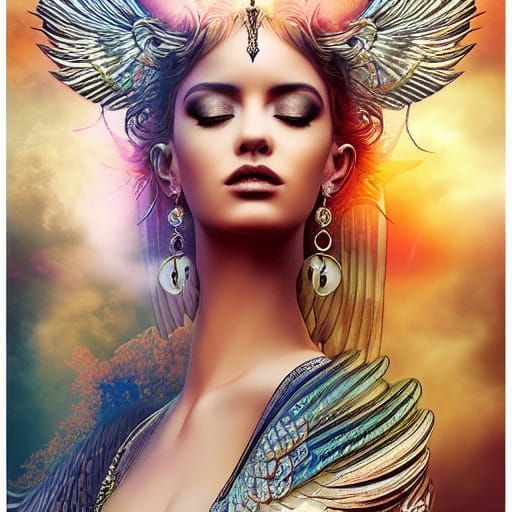 Winged Goddess with Intricate Details in Fantasy Art