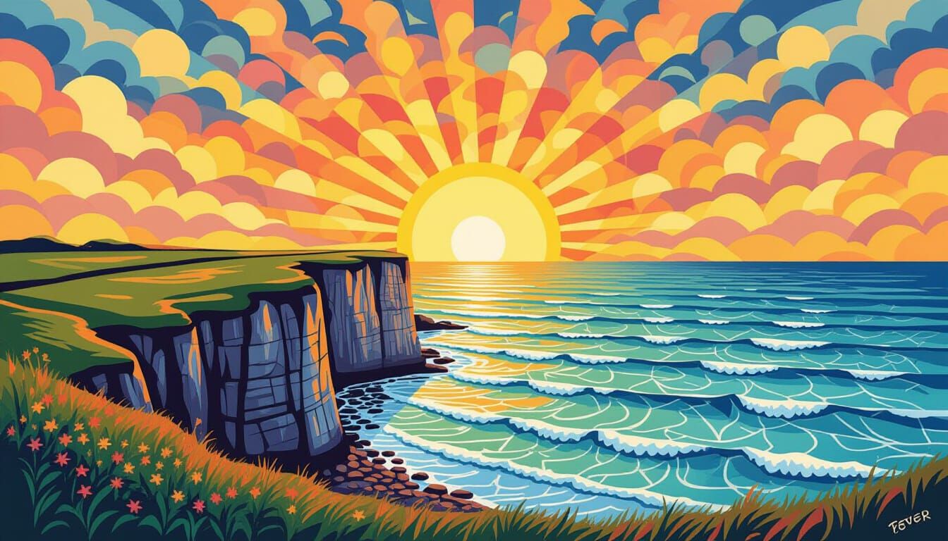 Zentangle Sunrise Over Dover Cliffs