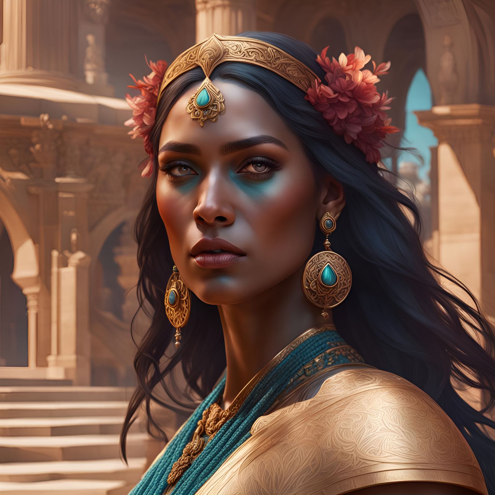 Phoenician Woman Portrait in Hyperdetailed Style