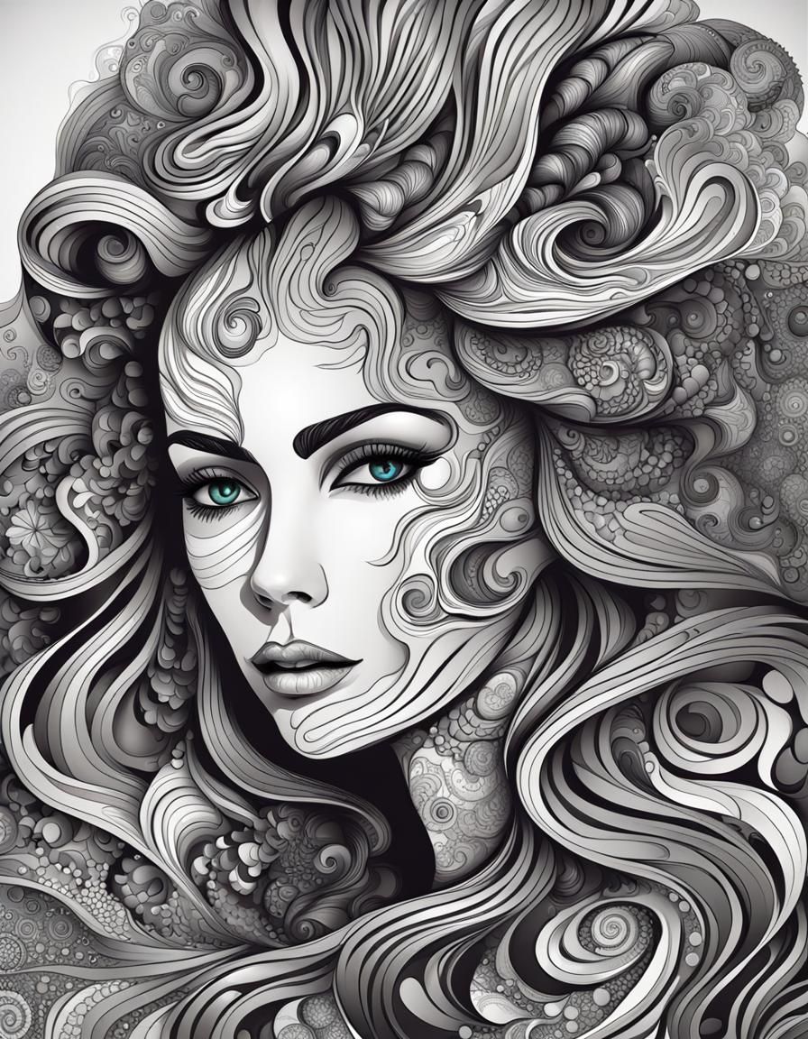 Psychedelic Haired Woman in Abstract Fractal Art