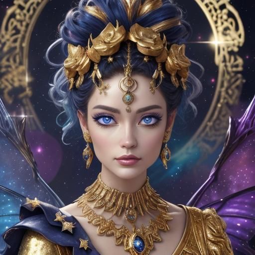 Whimsical Gold Fae in Mystical Tree of Life