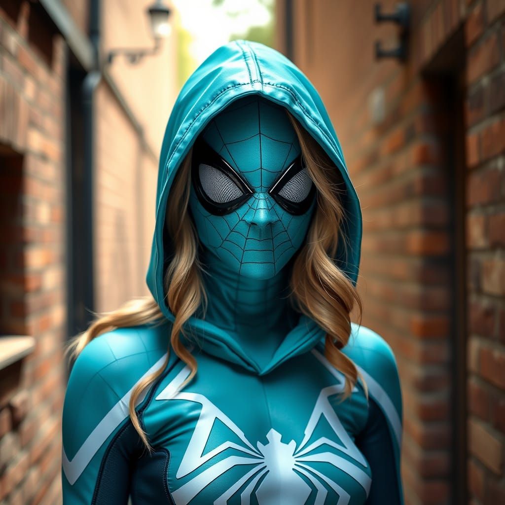 Spider Gwen in Turquoise Costume in Alley