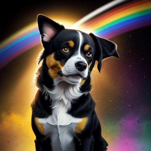 Dogs and Cat Under Rainbow: Hyperrealistic Splash Art