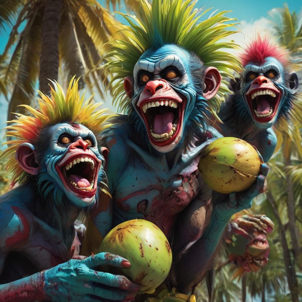 Zombie Monkey Clowns in Palm Tree: Comic Art