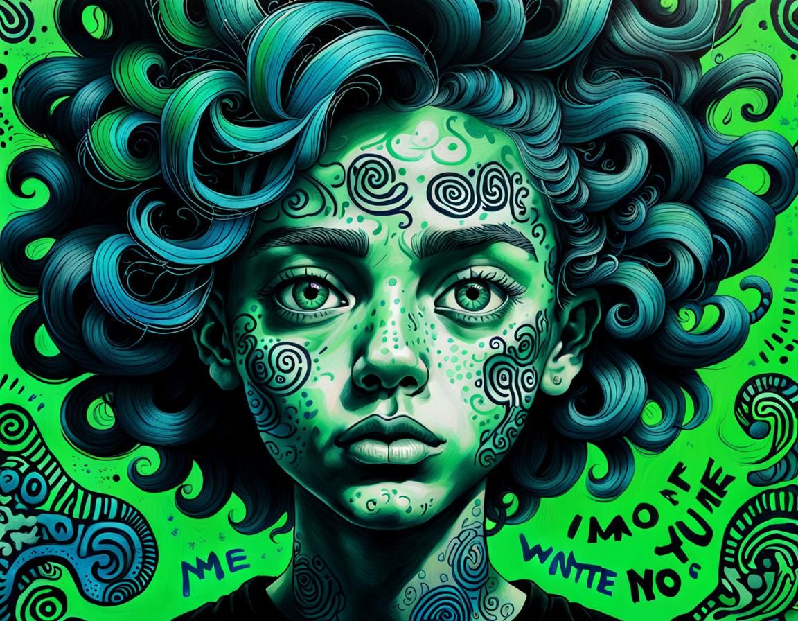 Vibrant Street Art Portrait with Swirling Patterns and Bold....