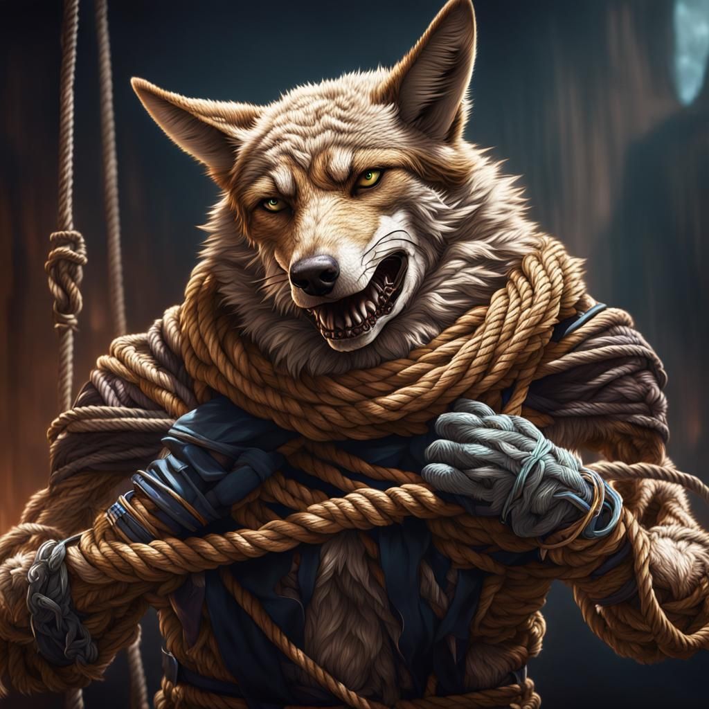 Bound Anthropomorphic Coyote: Detailed Fantasy Art