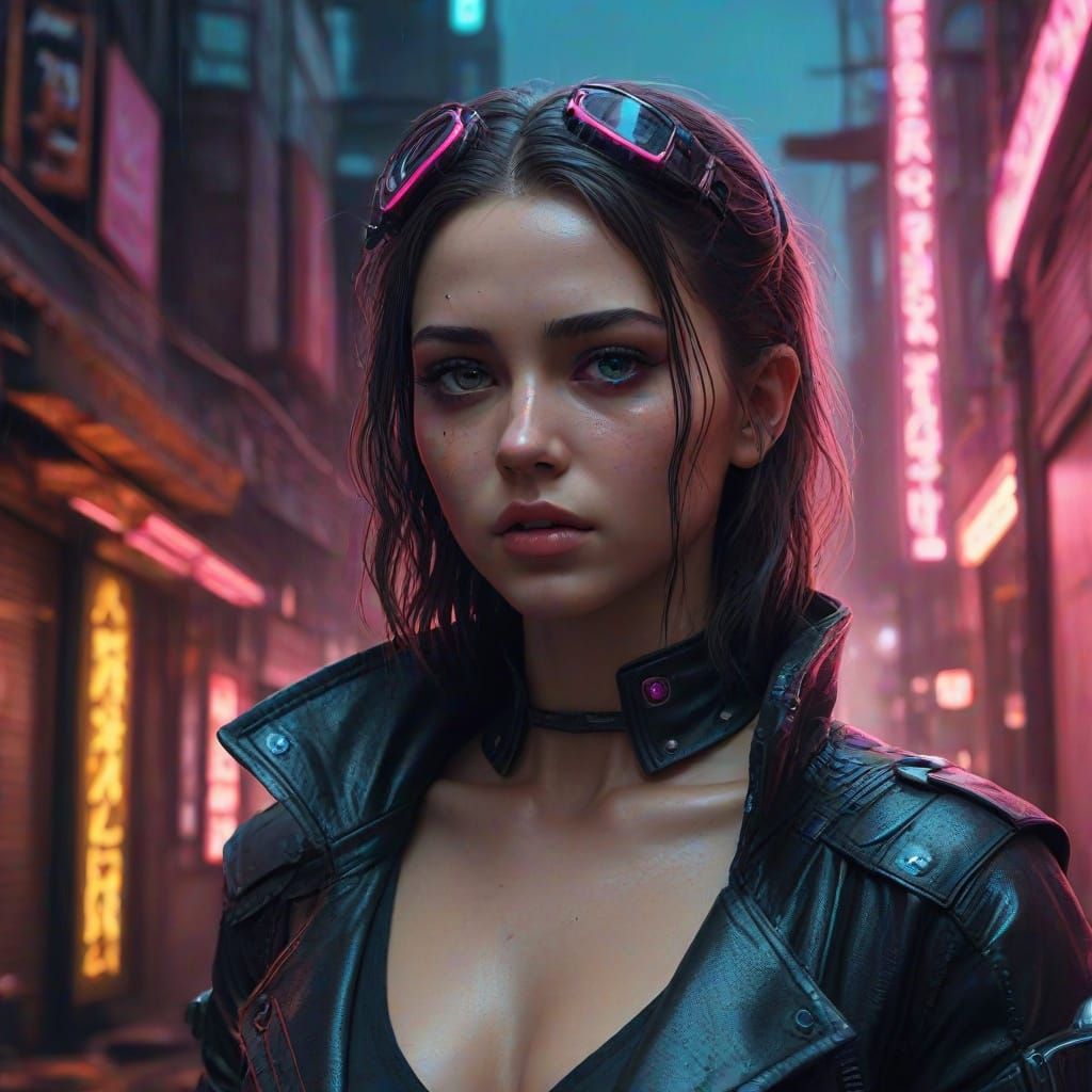 Cyberpunk Saint Lucy Sculpture in Neon Alley