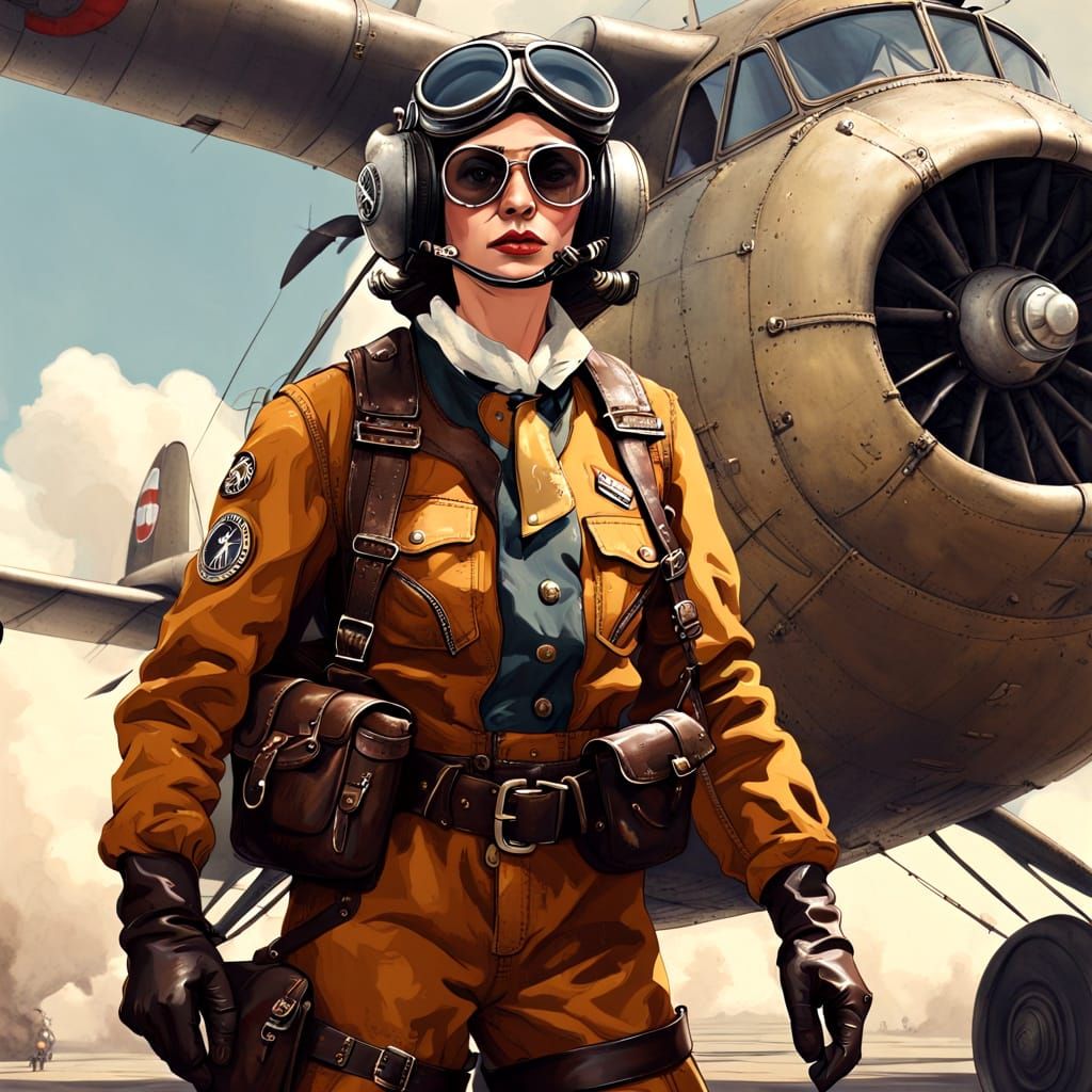 Vintage Dieselpunk Pilot in Gritty Style