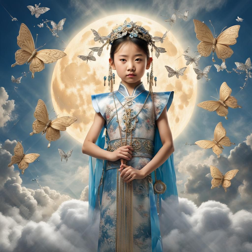 Celestial Chinese Goddess with Silver Bow