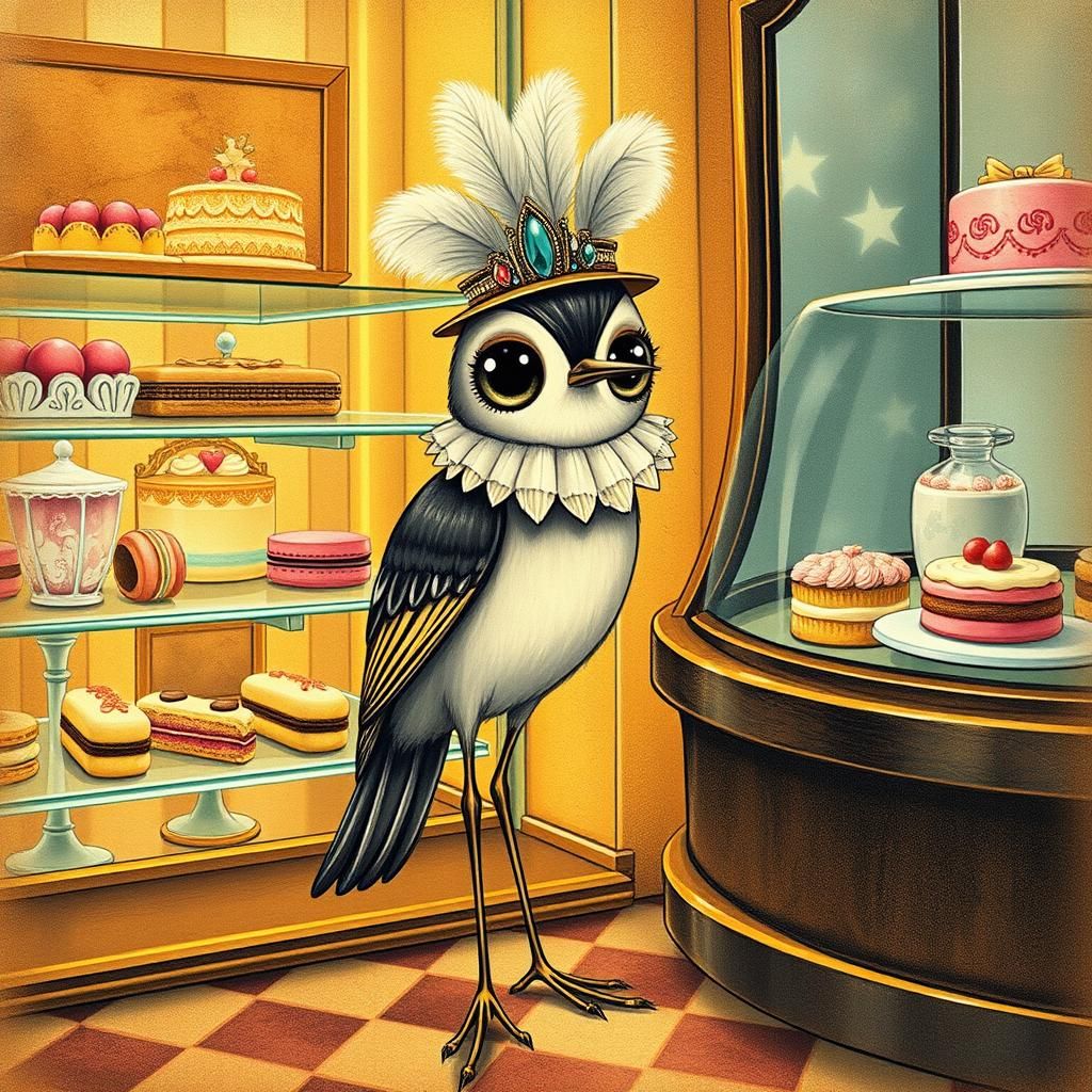 Elegant Art Deco Bird with Cakes in 1920s Style