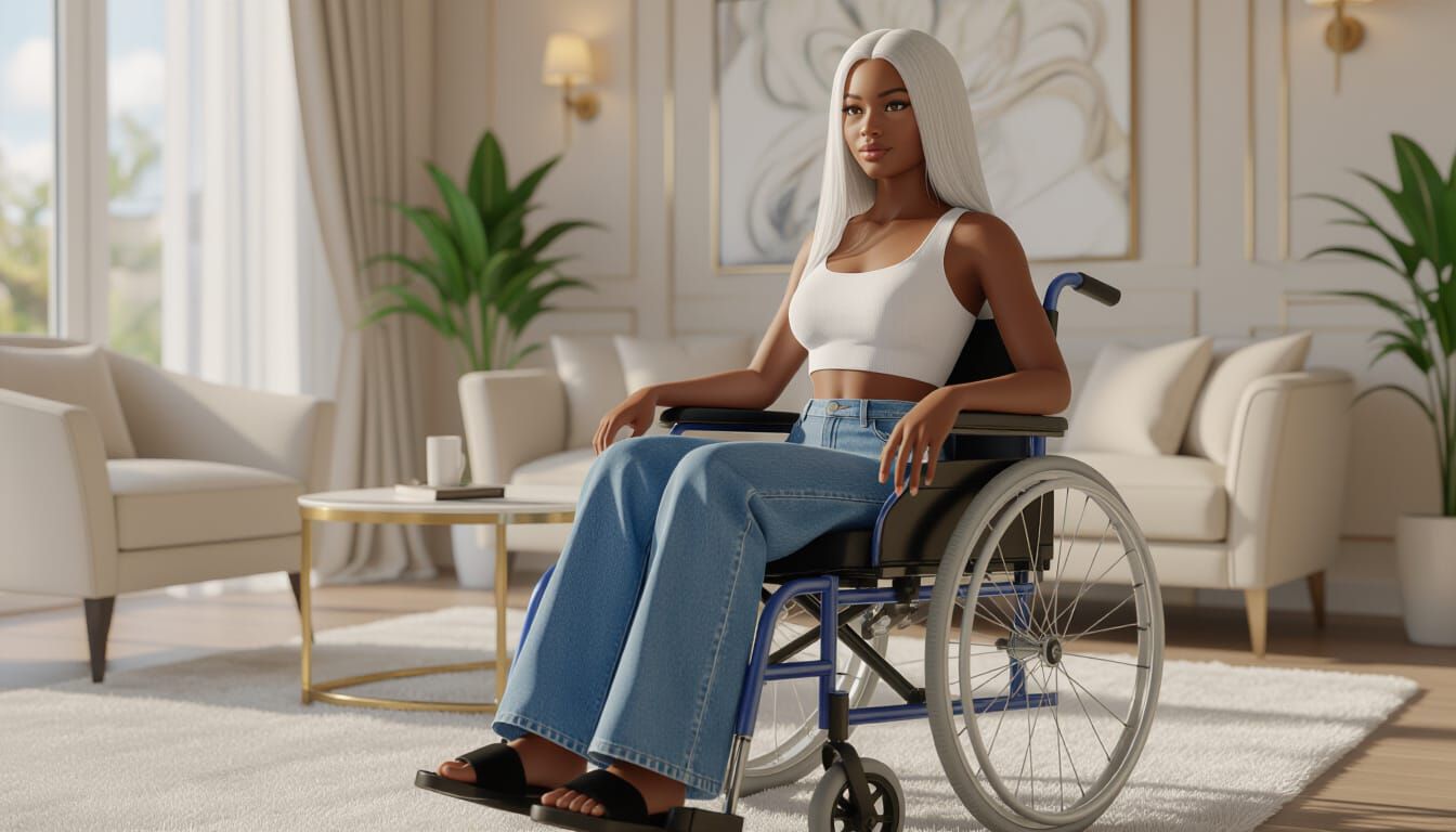 African Woman in Jeans, Animated Style Portrait