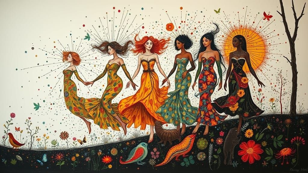 Vibrant Women Rise from the Earth in a Tapestry of Color and...