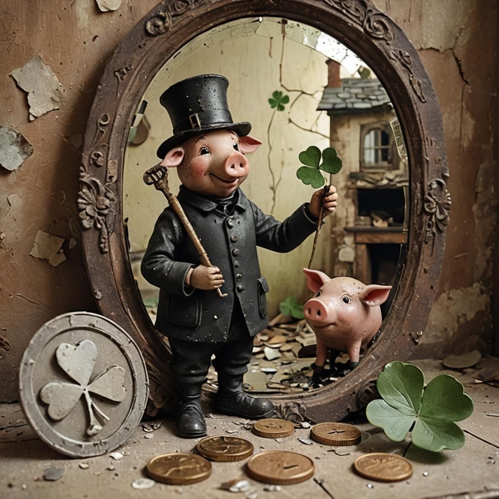 Lucky Chimney Sweep in Whimsical Folk Art Style