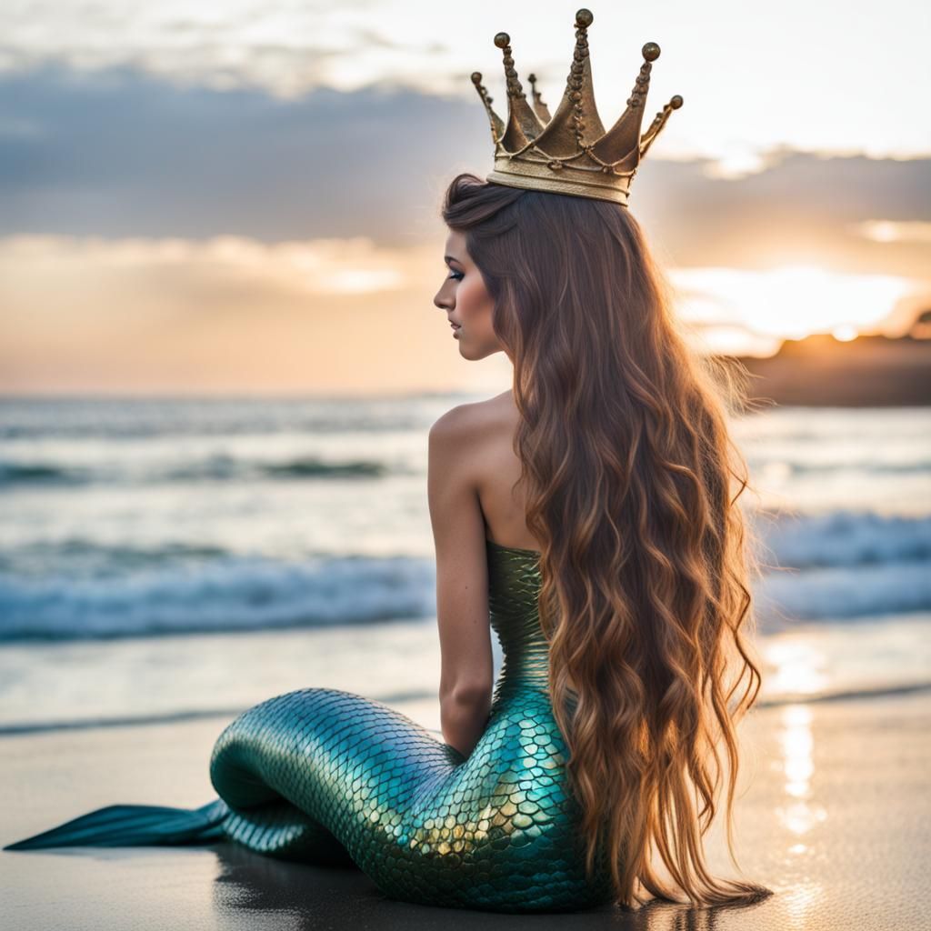 Mermaid with Metallic Tail on the Beach