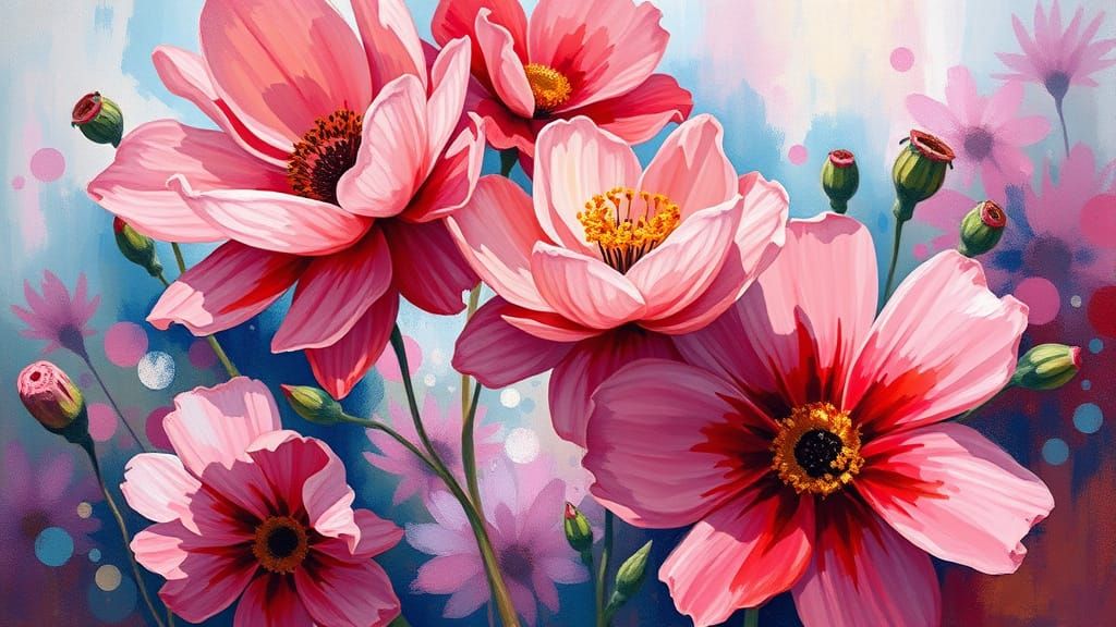 Vibrant Impressionistic Flowers in Dreamlike Setting