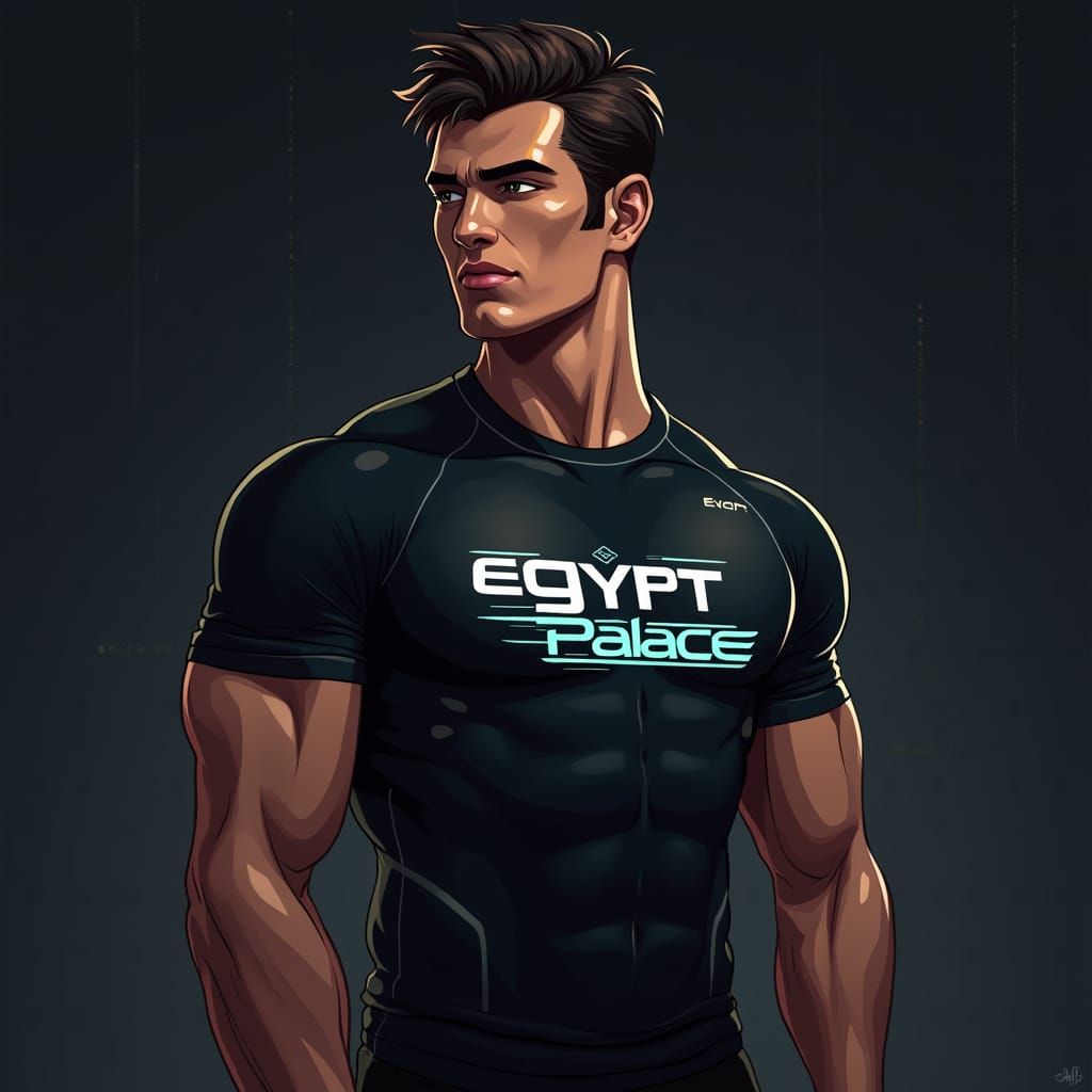 Athletic Male Model in Futuristic Sport Shirt with Egypt Pal...