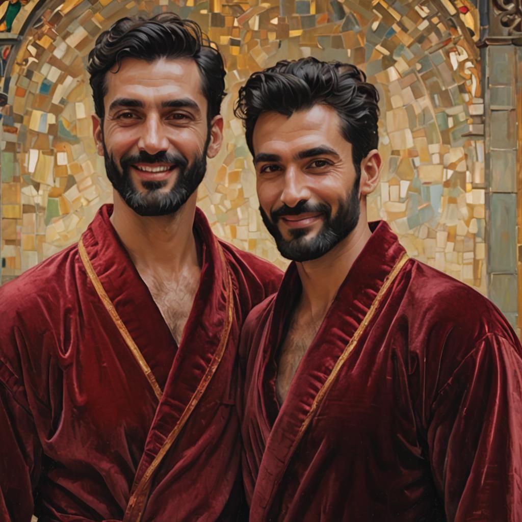Arab Men in Velvet Robes, Impressionist Oil Painting