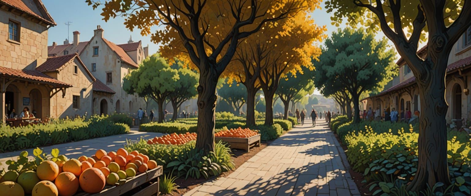 Utopian Market Day Watercolor Painting