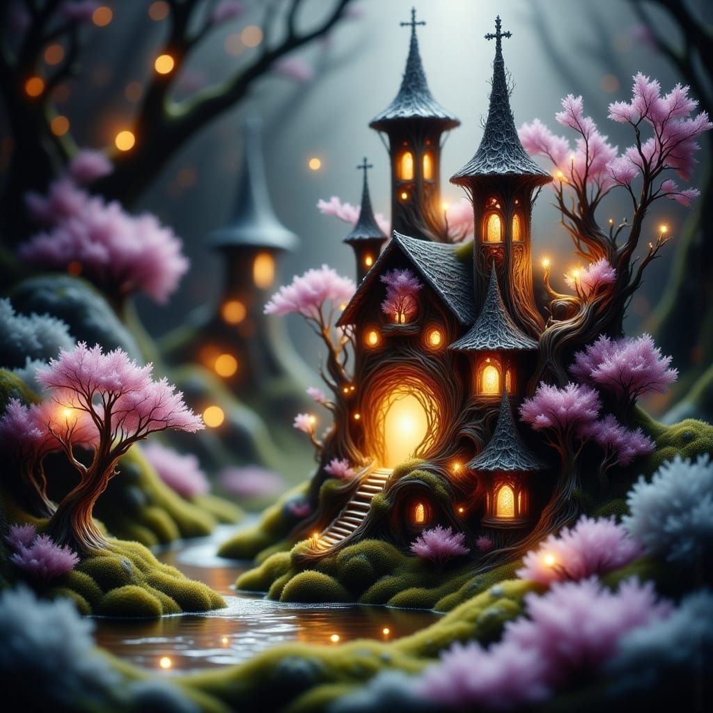 Miniature Fairy City Built From Spiderwebs in Macro Photogra...