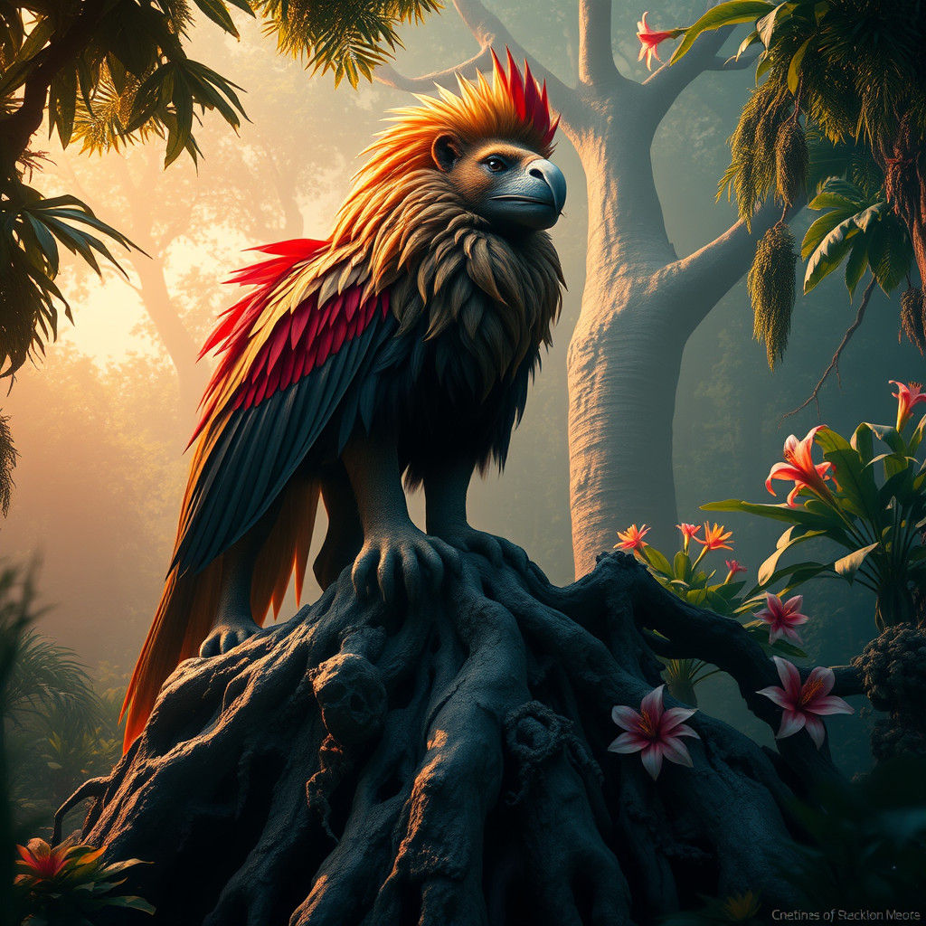 Lion-Bird Hybrid in Amazon Jungle, Digital Art
