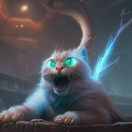 Fluffy Cat in Warm Lighting: 3D Digital Art