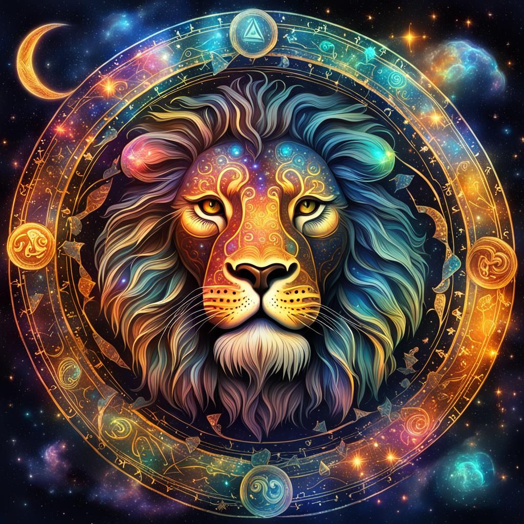 Holographic Leo Zodiac Sign Astral Illustration