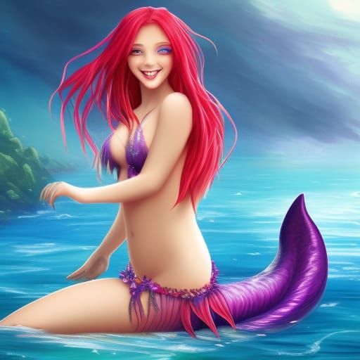 Cute Anime Mermaid Kissing a Girl: Detailed Digital Art