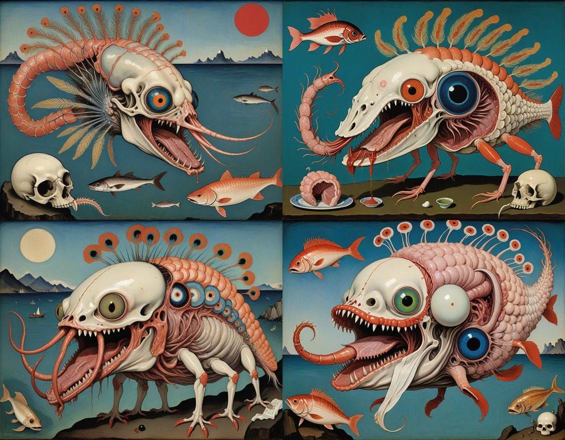 Ukiyo-e Peacock Prawn with Skull and Eyeballs in Egon Schiel...