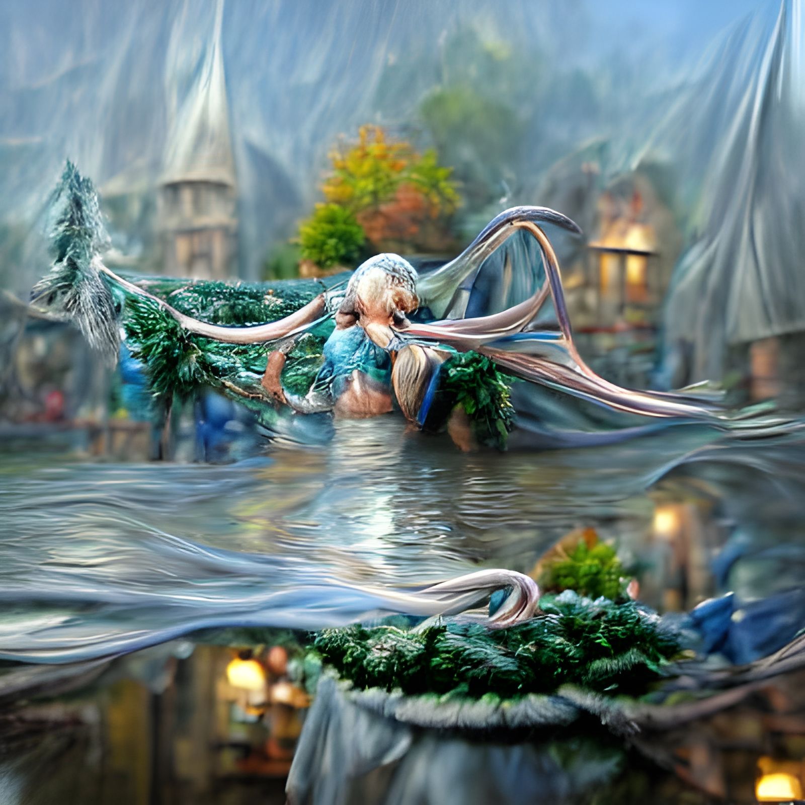 Ethereal Elf Entangled in Water: A Hyperrealistic Fantasy