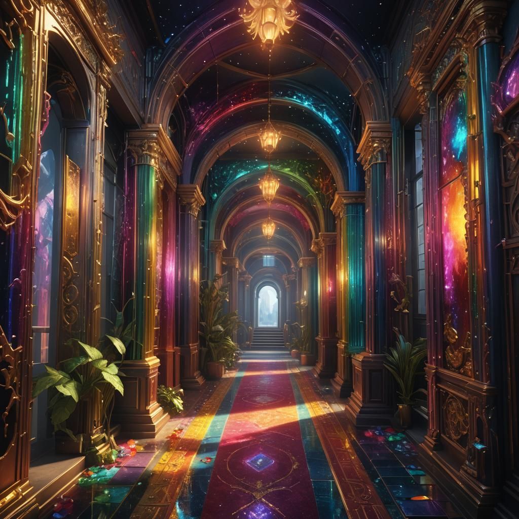 Rainbow Tourmaline Hallway in Detailed Matte Painting