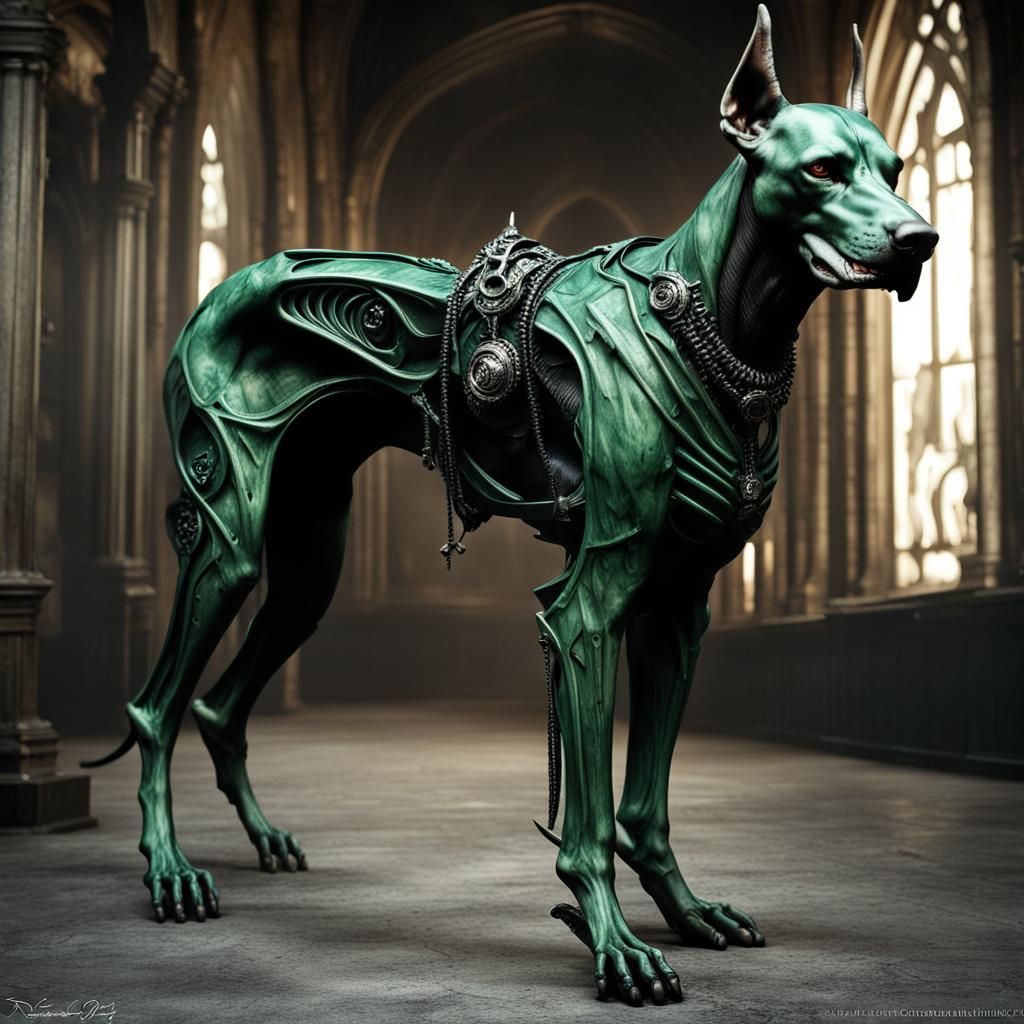 Gothic Undead Bull Doberman Hybrid in Steamgoth Style