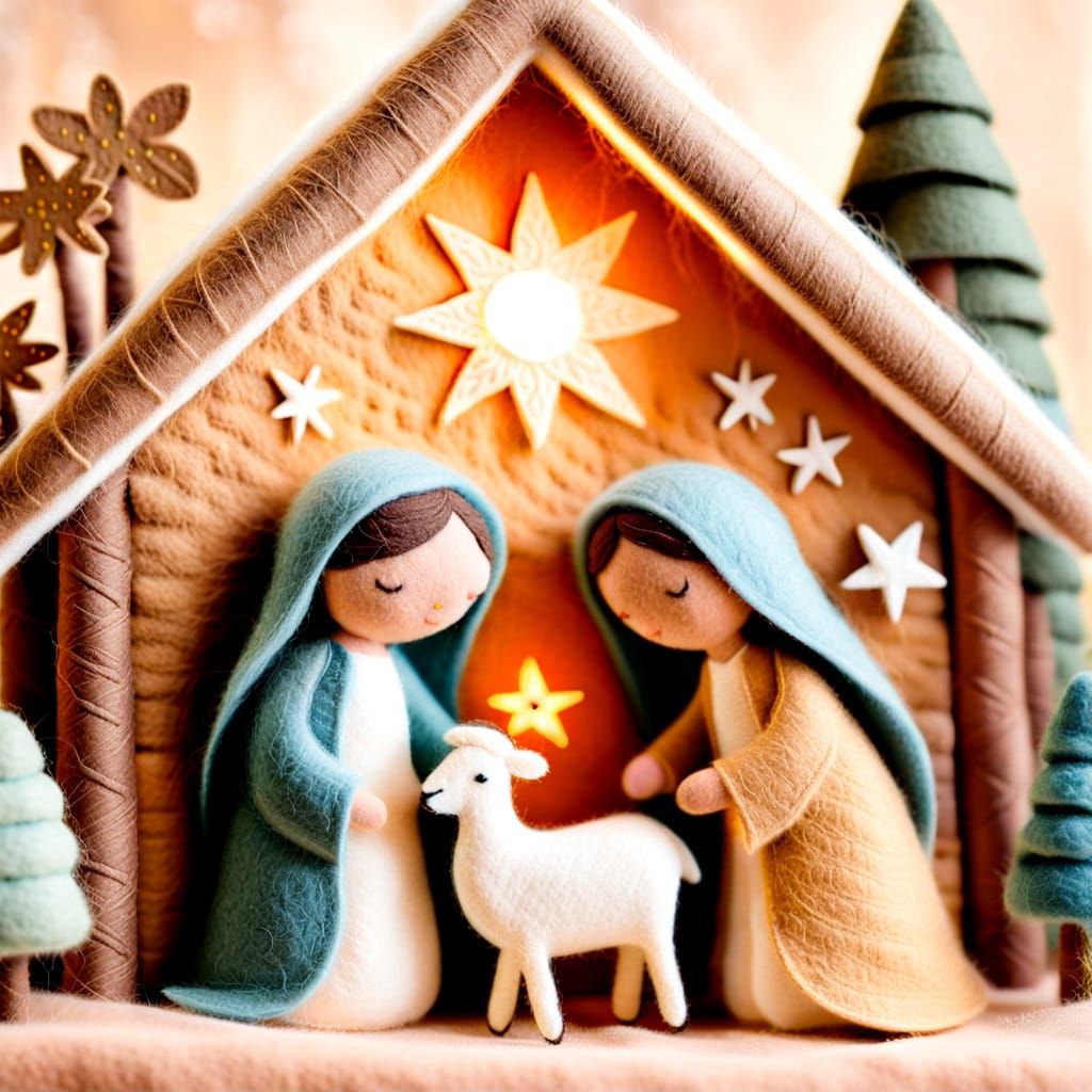 Felt Nativity Scene in Folk Art Style