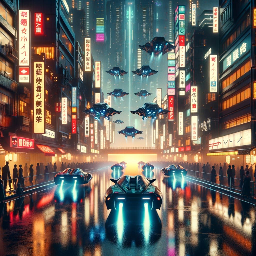 Cyberpunk Tokyo: Flying Cars and Neon Reflections