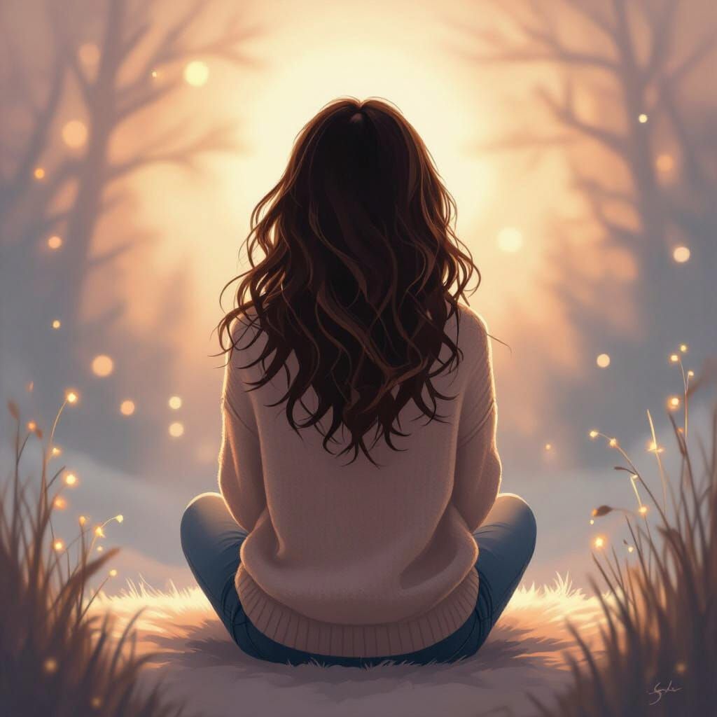 Girl in Ethereal Glow: Whimsical Digital Art